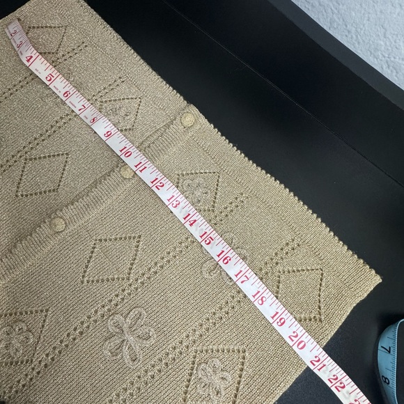 Vintage CRICKET LANE Metallic Gold Fancy Vest PM Petite Cardigan Sweater Jersey - Picture 15 of 17